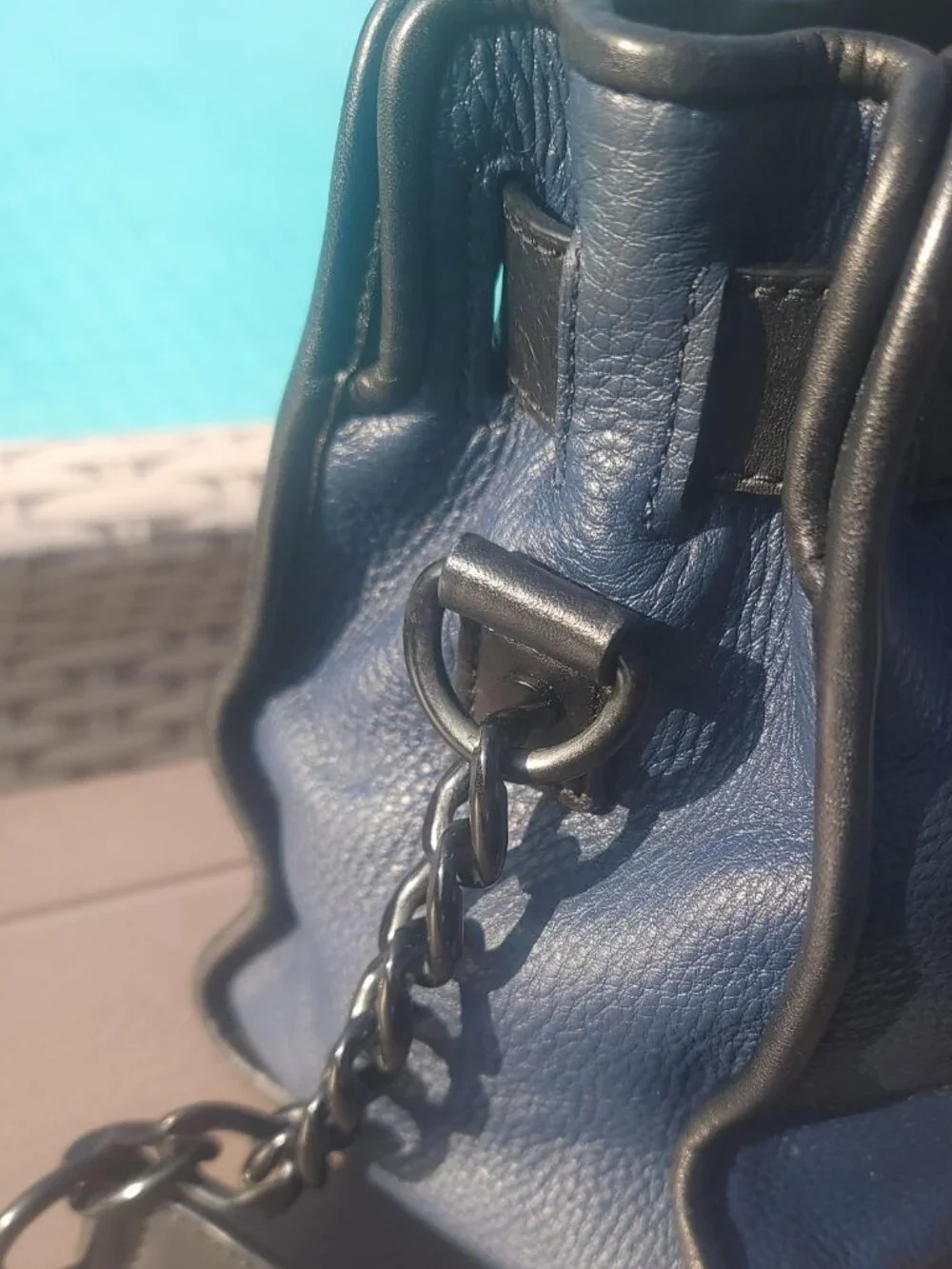 Michael Kors Hamilton Medium Navy Pebbled Leather Satchel Shoulder Bag Lock & Ke